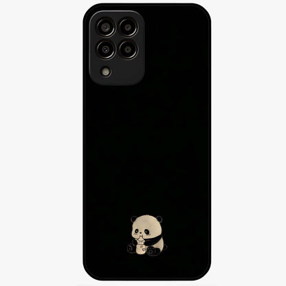 Midnight Panda Love Glass Case showing flat back view with cute panda themed artwork and glossy glass finish.