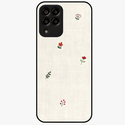 Minimal Petal Whispers Glass Case showing flat back view with soft minimal floral artwork and glossy glass finish.