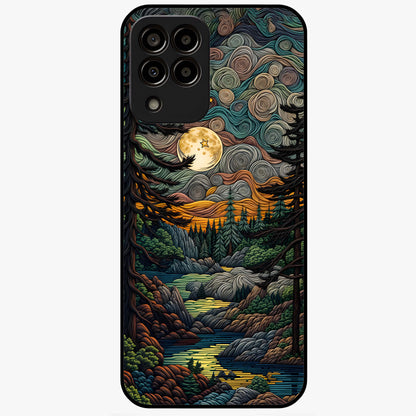 Moonlight Forest Dream Glass Case showing flat back view with mystical forest moonlight artwork and glossy glass finish.