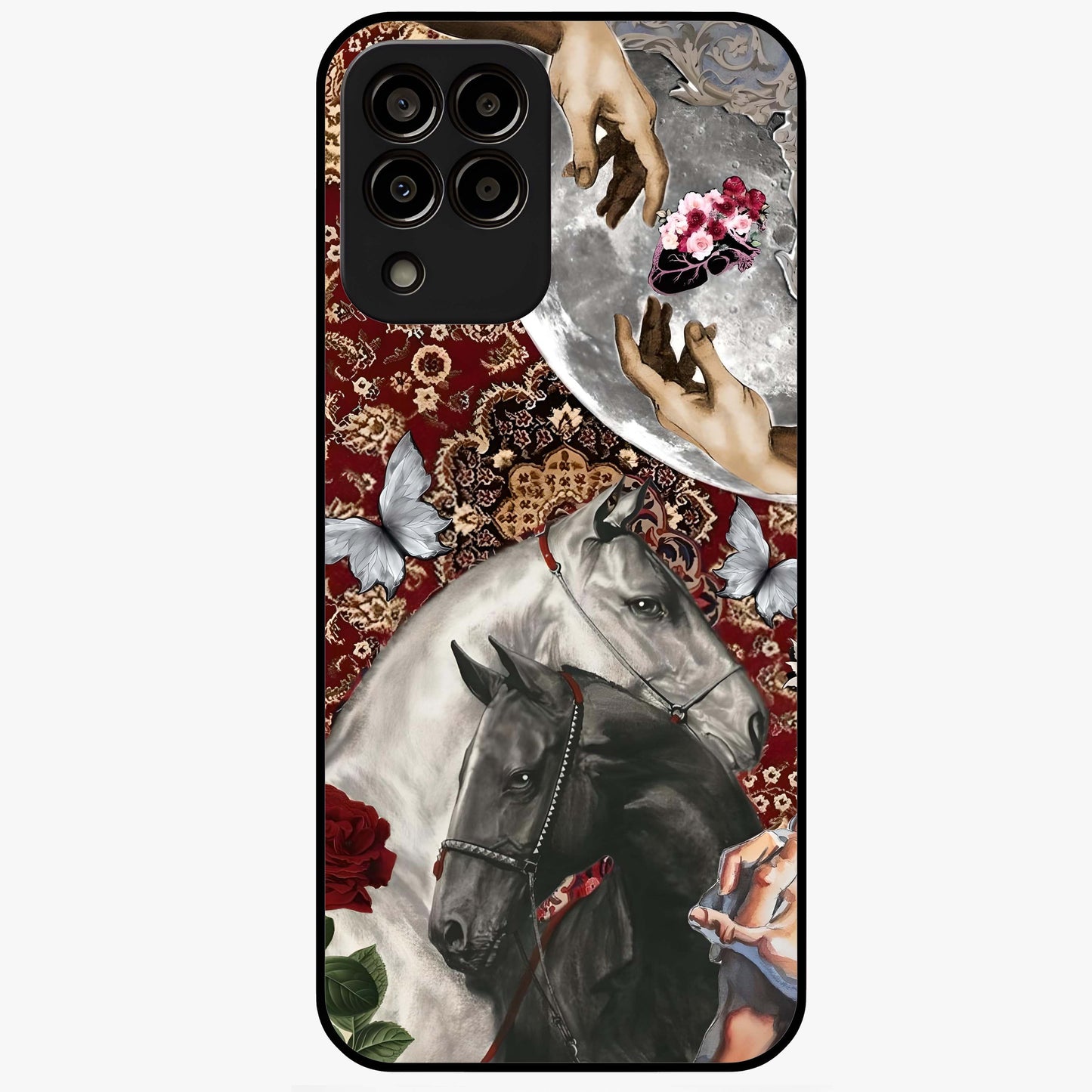 Moonlit Royal Stallion Glass Case showing flat back view with majestic horse under moonlight artwork and glossy glass finish.