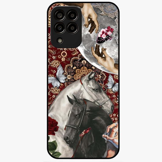 Moonlit Royal Stallion Glass Case showing flat back view with majestic horse under moonlight artwork and glossy glass finish.
