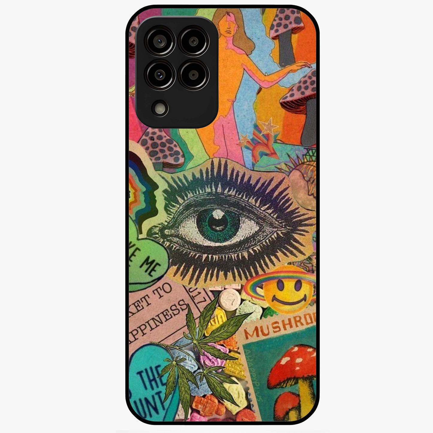 Mystic Eye Wonderland Glass Case showing flat back view with mystical eye themed artwork and glossy glass finish.