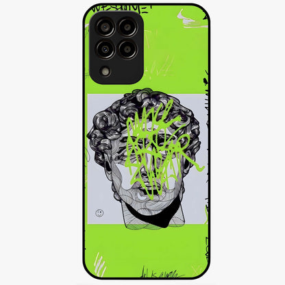 Neo Graffiti Rebellion Glass Case showing flat back view with vibrant graffiti artwork and glossy glass finish.