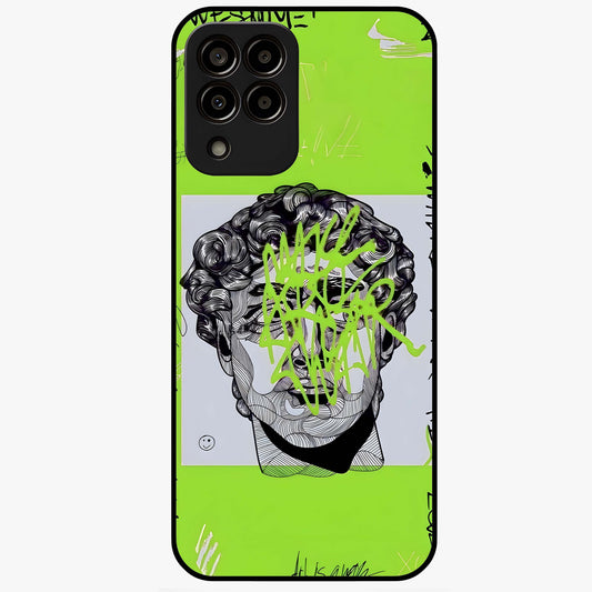 Neo Graffiti Rebellion Glass Case showing flat back view with vibrant graffiti artwork and glossy glass finish.