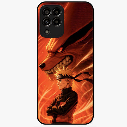 Nine Tails Legacy Glass Case showing flat back view with powerful nine-tailed fox inspired artwork and glossy glass finish.
