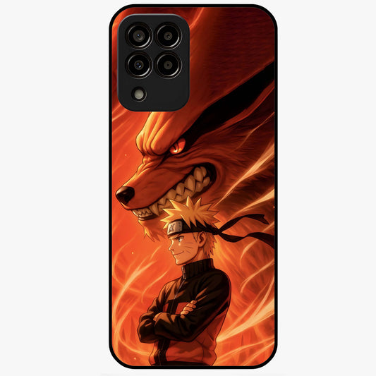 Nine Tails Legacy Glass Case showing flat back view with powerful nine-tailed fox inspired artwork and glossy glass finish.