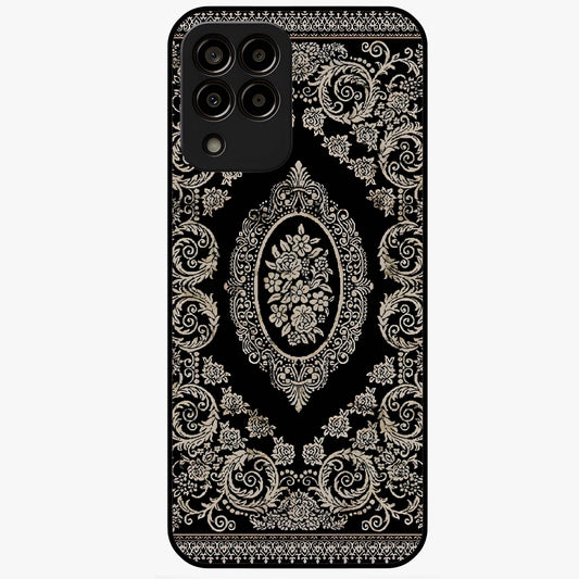 Noir Bloom Elegance Glass Case showing flat back view with elegant dark floral artwork and glossy glass finish.