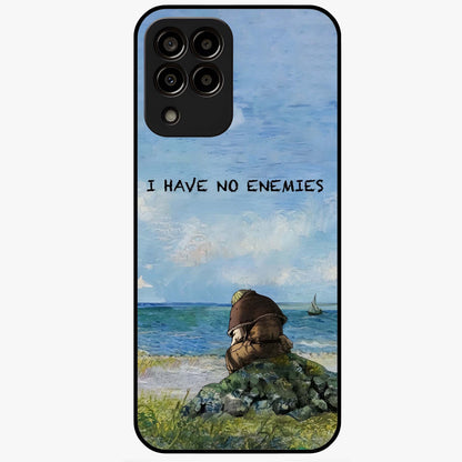 Peace Beyond War Glass Case showing flat back view with symbolic peace themed artwork and glossy glass finish.