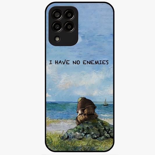 Peace Beyond War Glass Case showing flat back view with symbolic peace themed artwork and glossy glass finish.