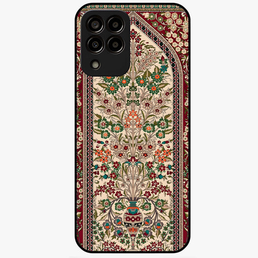 Persian Inspired Glass Case showing flat back view with ornate Persian style pattern artwork and glossy glass finish.