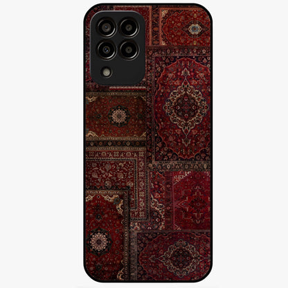Persian Velvet Tale Glass Case showing flat back view with luxurious Persian velvet pattern artwork and glossy glass finish.