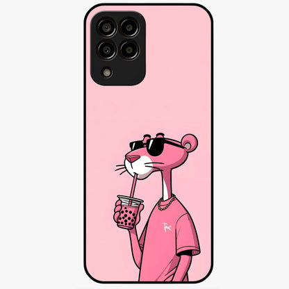 Pink Panther Glass Case showing flat back view with iconic pink panther artwork and glossy glass finish.