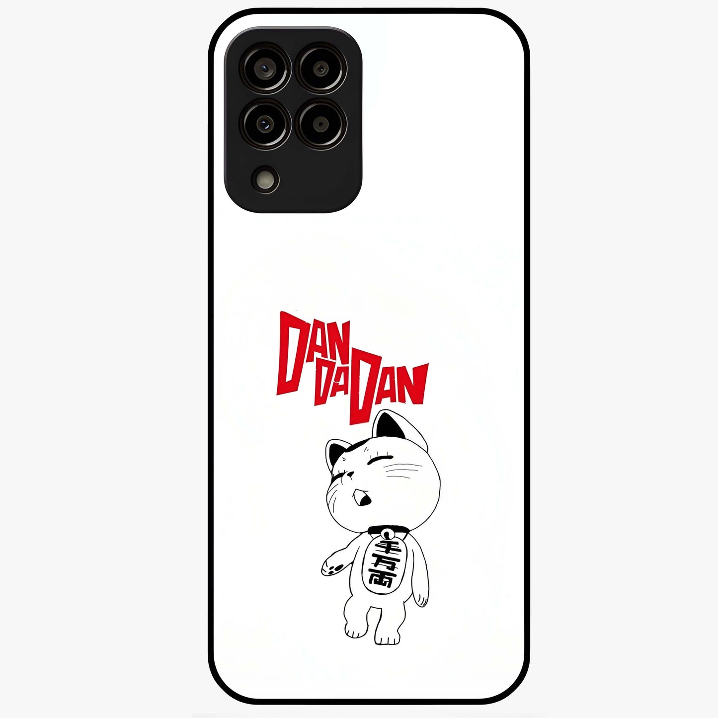 Playful Spirit Charm Glass Case showing flat back view with cheerful charm themed artwork and glossy glass finish.