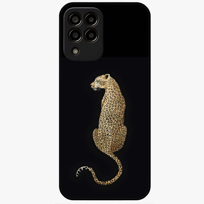 Regal Leopard Glass Case showing flat back view with bold leopard artwork and glossy glass finish.