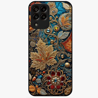 Royal Jewel Garden Glass Case showing flat back view with decorative floral garden artwork and glossy glass finish.