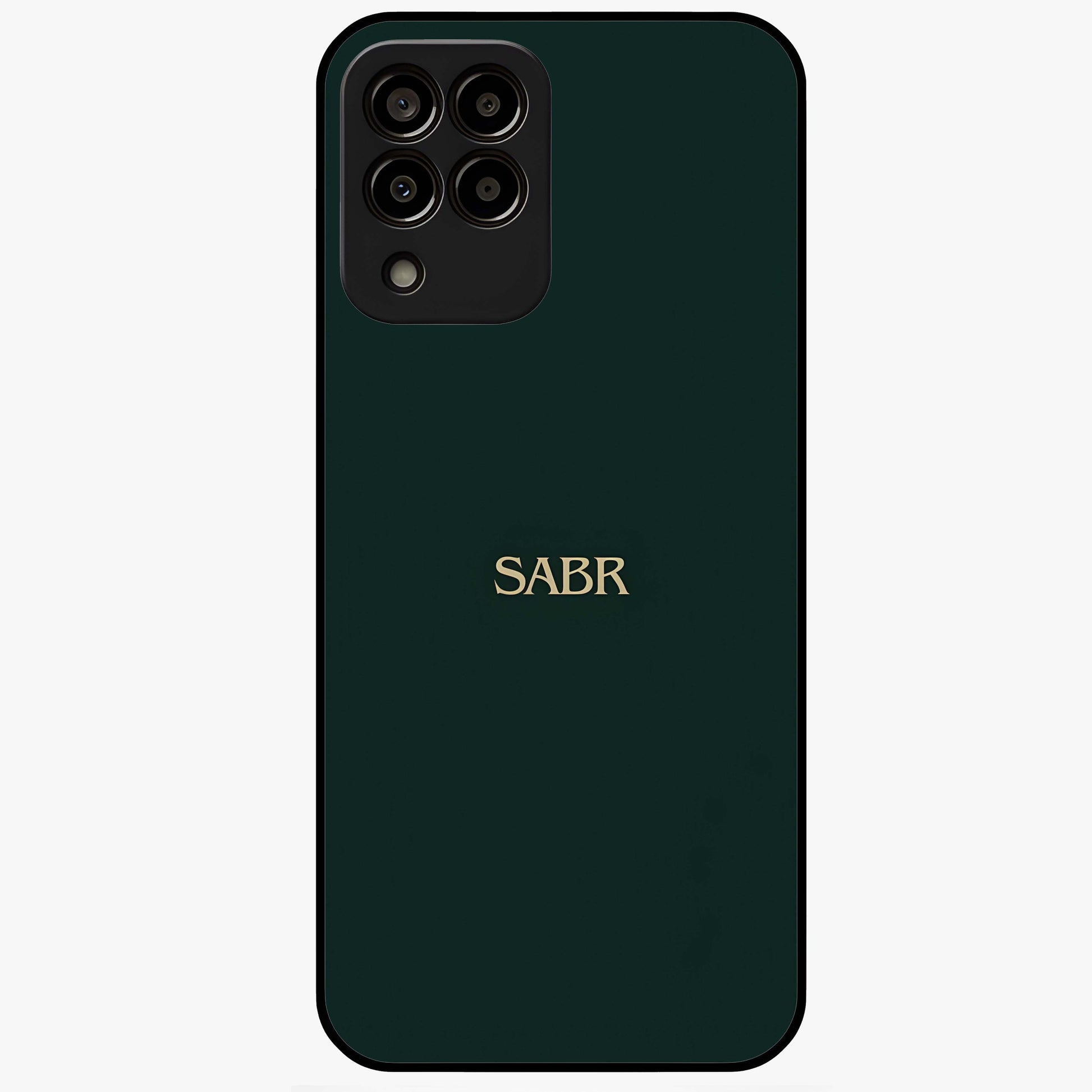 Sabr Minimal Patience Glass Case showing flat back view with minimalist typography artwork and glossy glass finish.