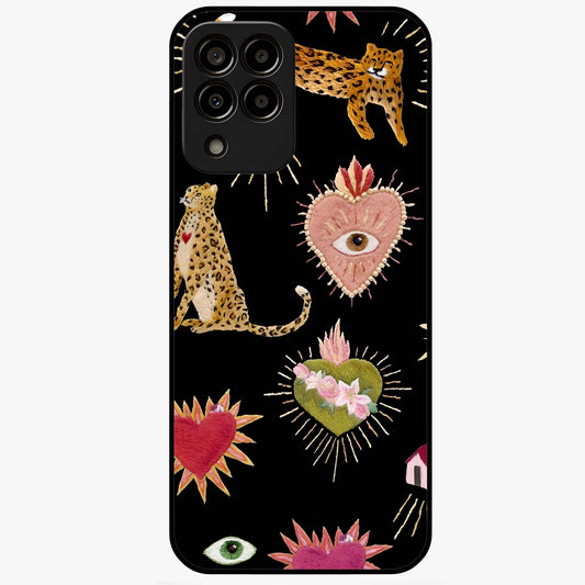 Sacred Jungle Heart Glass Case showing flat back view with jungle inspired heart artwork and glossy glass finish.