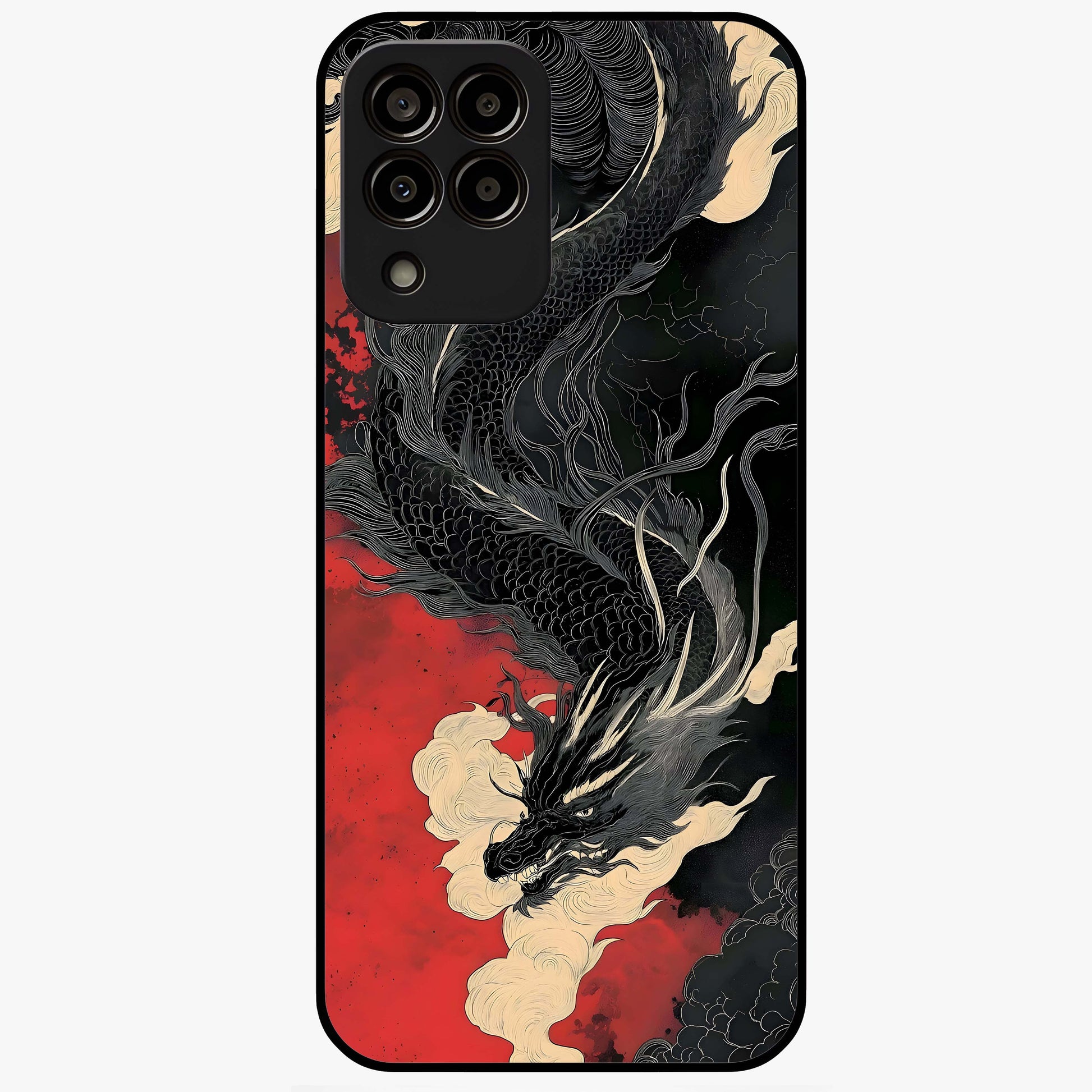 Shadow Dragon Fury Glass Case showing flat back view with fierce dragon artwork and glossy glass finish.