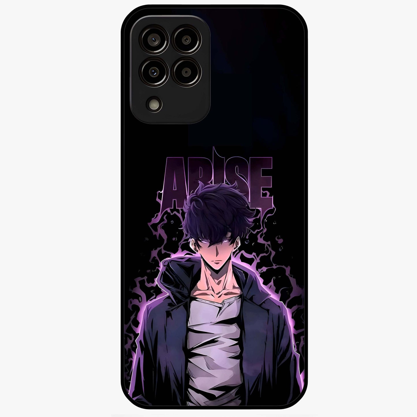 Shadow Monarch Awakening Glass Case showing flat back view with powerful dark monarch themed artwork and glossy glass finish.