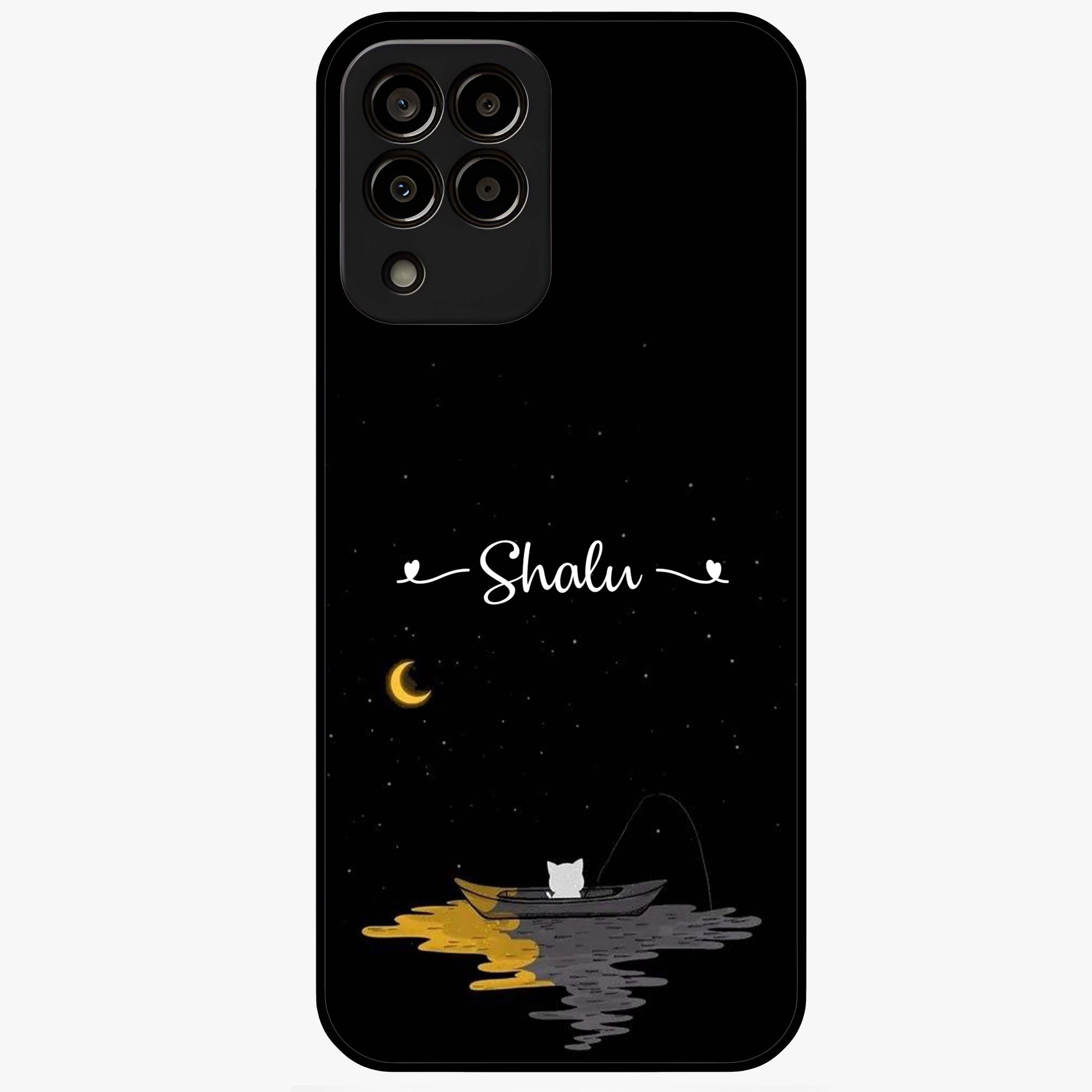 Silent Night Row Glass Case showing flat back view with calm night themed artwork and glossy glass finish.