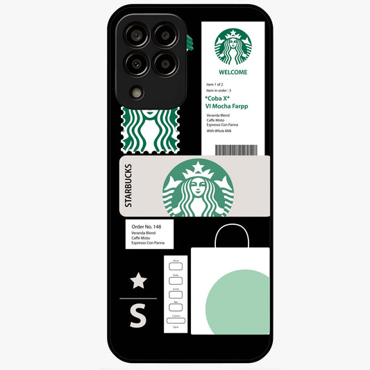 Starbucks Mocha Glass Case showing flat back view with coffee inspired artwork and glossy glass finish.