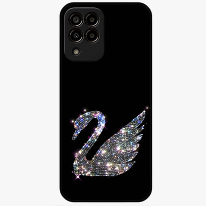 Starlit Swan Grace Glass Case showing flat back view with graceful swan artwork under starry sky and glossy glass finish.