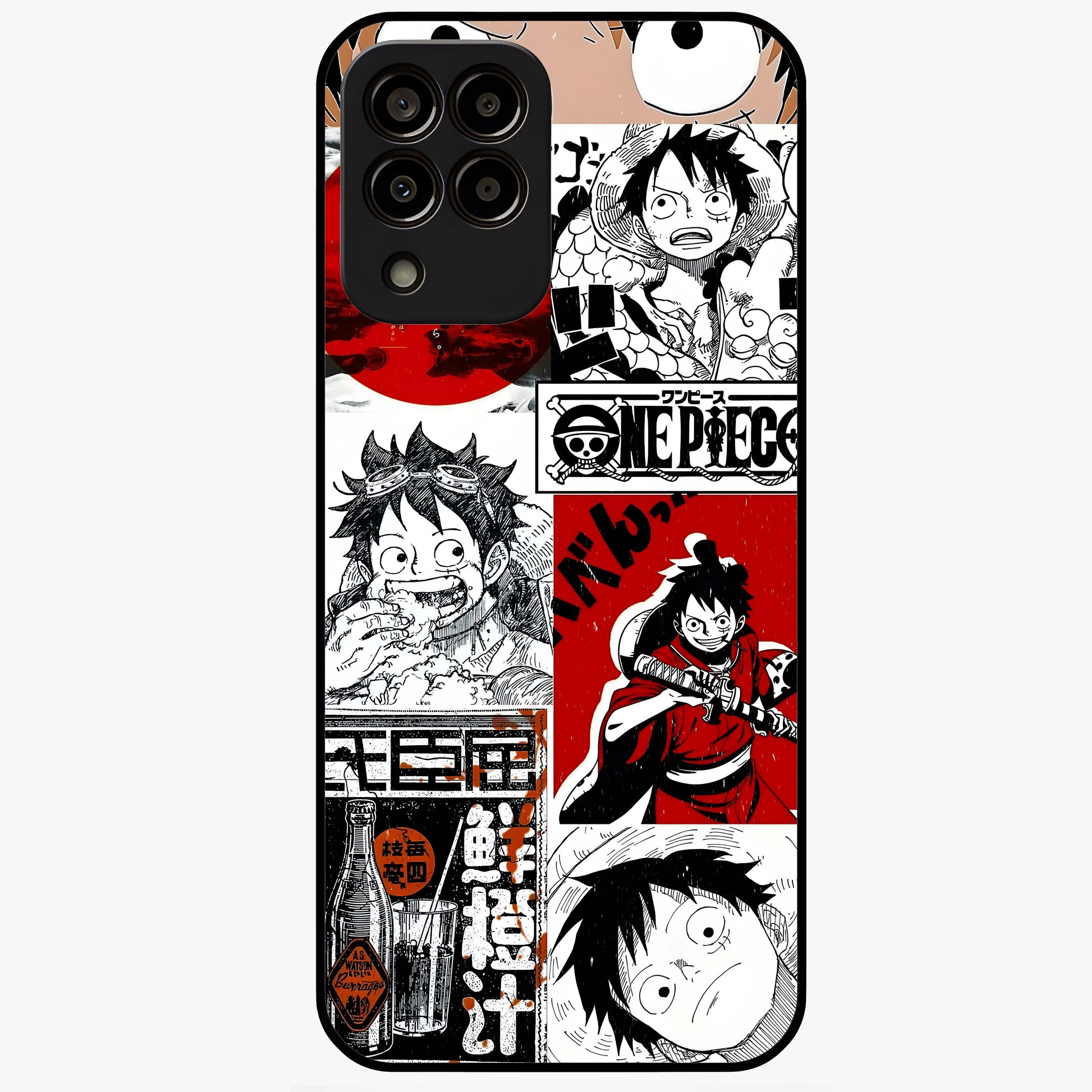 Strawhat Chaos Panels Glass Case showing flat back view with anime inspired chaos panel artwork and glossy glass finish.