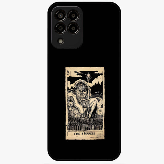 The Empress Glass Case showing flat back view with regal feminine artwork and glossy glass finish.