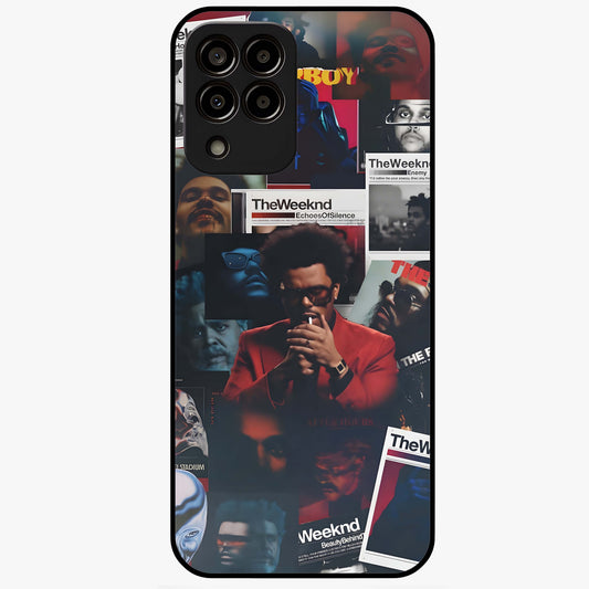 The Weeknd Glass Case showing flat back view with music inspired artistic portrait artwork and glossy glass finish.