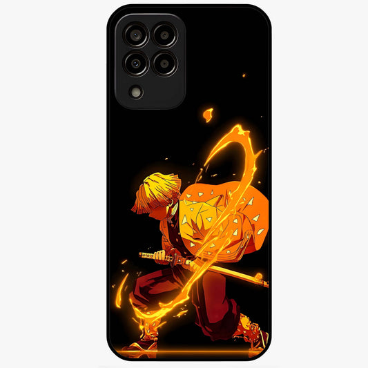 Thunder Flame Execution Glass Case showing flat back view with powerful flame and lightning artwork and glossy glass finish.