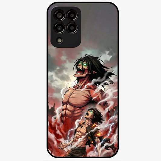 Titan Awakening Fury Glass Case showing flat back view with powerful titan inspired artwork and glossy glass finish.
