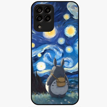 Totoro In Van Gogh Art Glass Case showing flat back view with whimsical character artwork inspired by Van Gogh style and glossy glass finish.