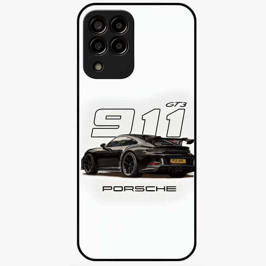 Turbo Legacy Icon Glass Case showing flat back view with iconic sports car inspired artwork and glossy glass finish.