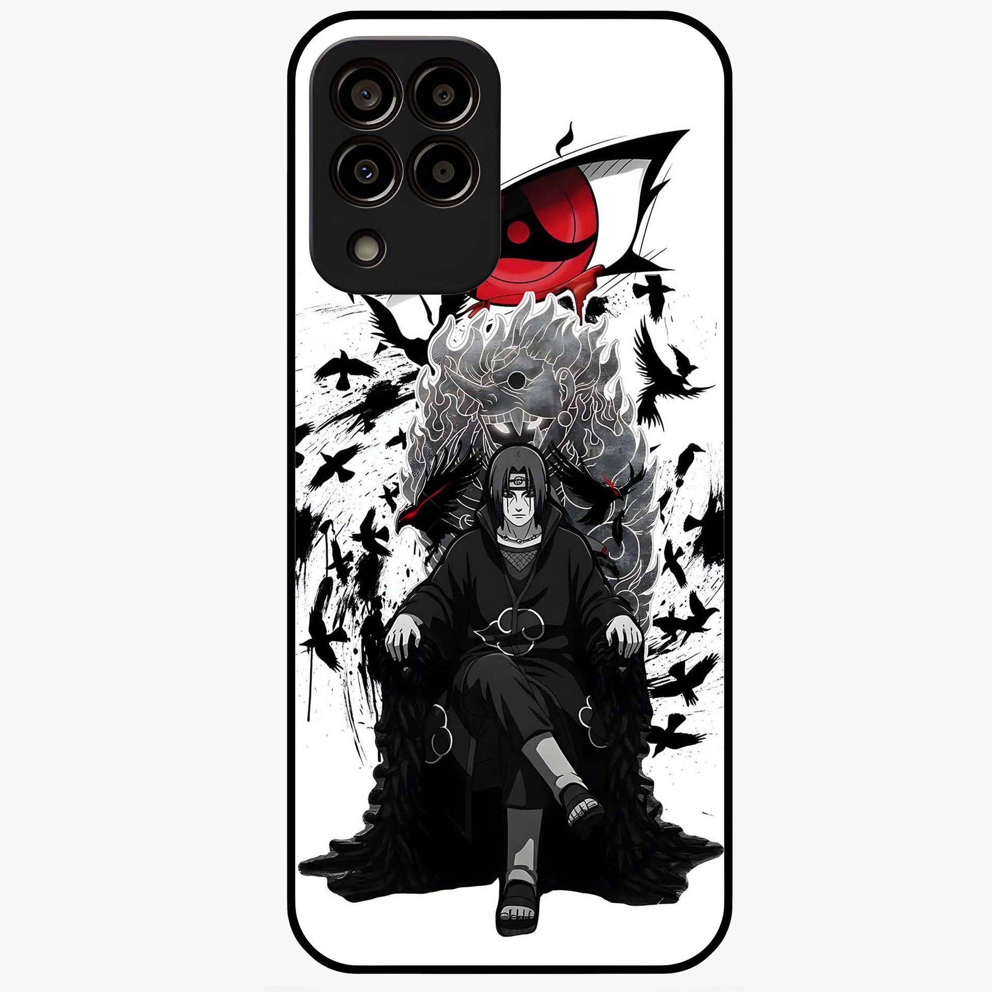Uchiha Shadow Throne Glass Case showing flat back view with cosmic underwater themed artwork and glossy glass finish.