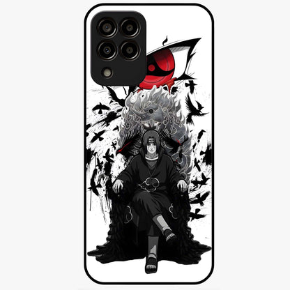 Uchiha Shadow Throne Glass Case showing flat back view with cosmic underwater themed artwork and glossy glass finish.