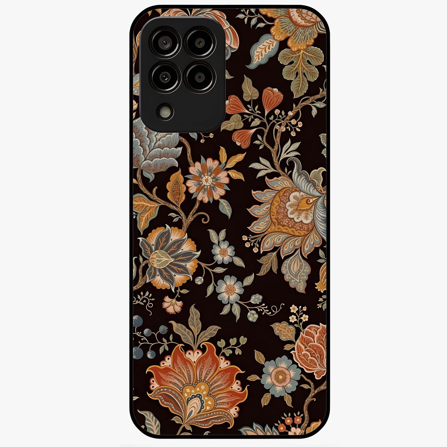 Vintage Floral Dream Glass Case showing flat back view with classic floral artwork and glossy glass finish.