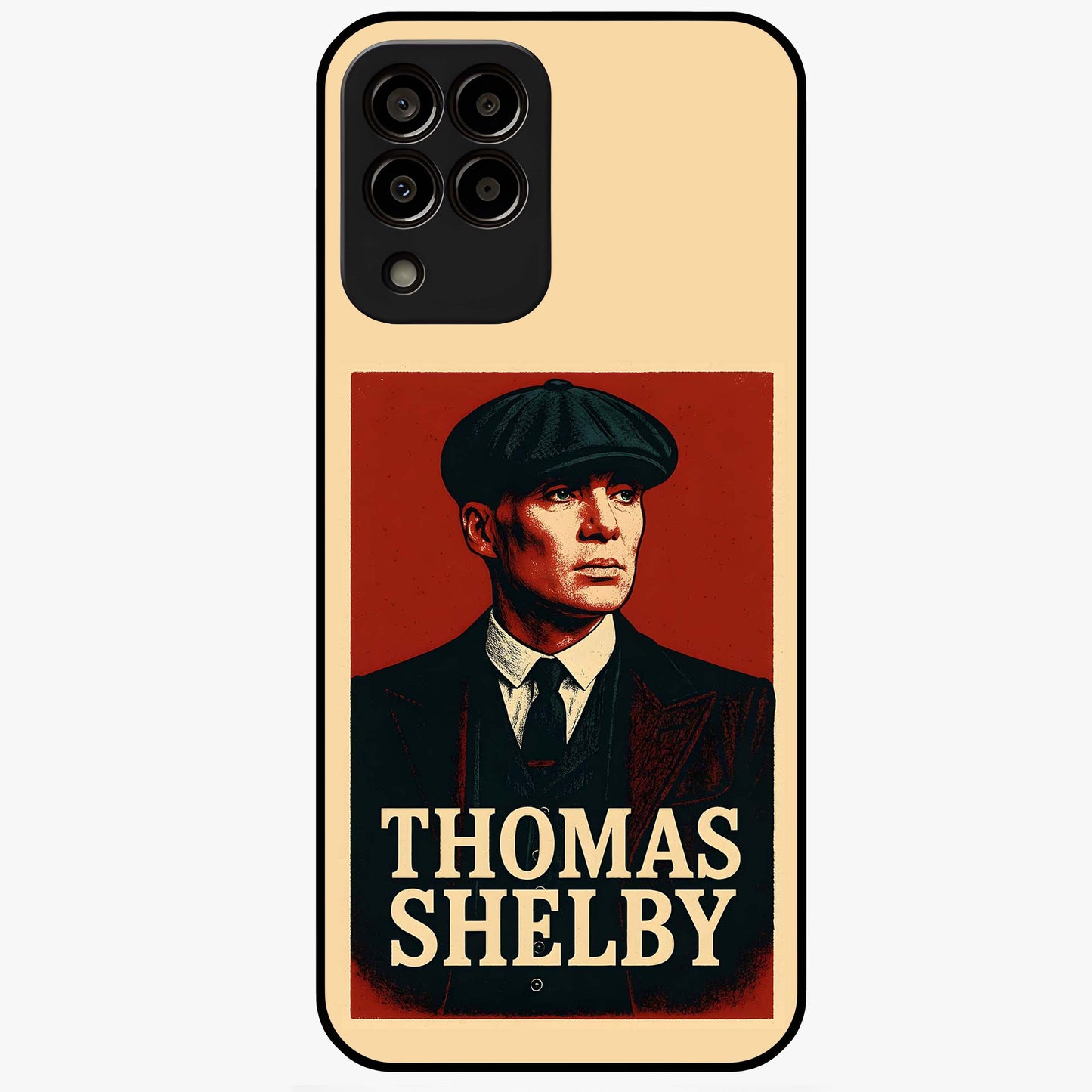 Vintage Mafia Authority Glass Case showing flat back view with bold vintage mafia inspired artwork and glossy glass finish.