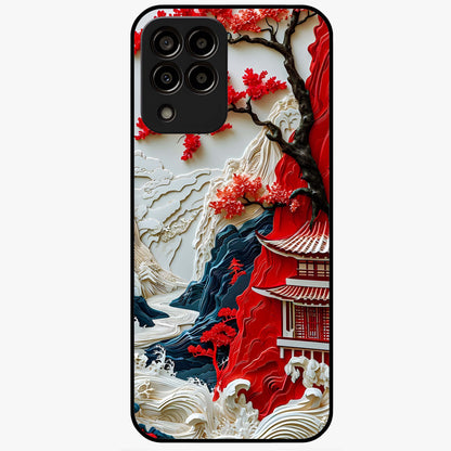 Whispers Of Sakura Waves Glass Case showing flat back view with cherry blossom wave artwork and glossy glass finish.