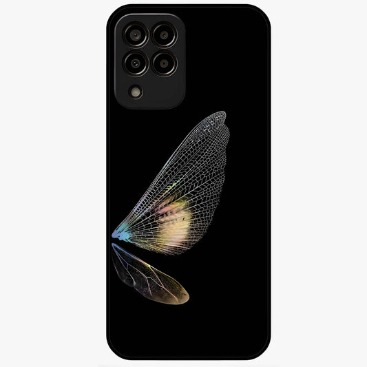 Whispers Of Wings Glass Case showing flat back view with graceful wing inspired artwork and glossy glass finish.