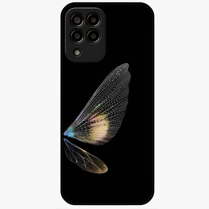 Whispers Of Wings Glass Case showing flat back view with graceful wing inspired artwork and glossy glass finish.