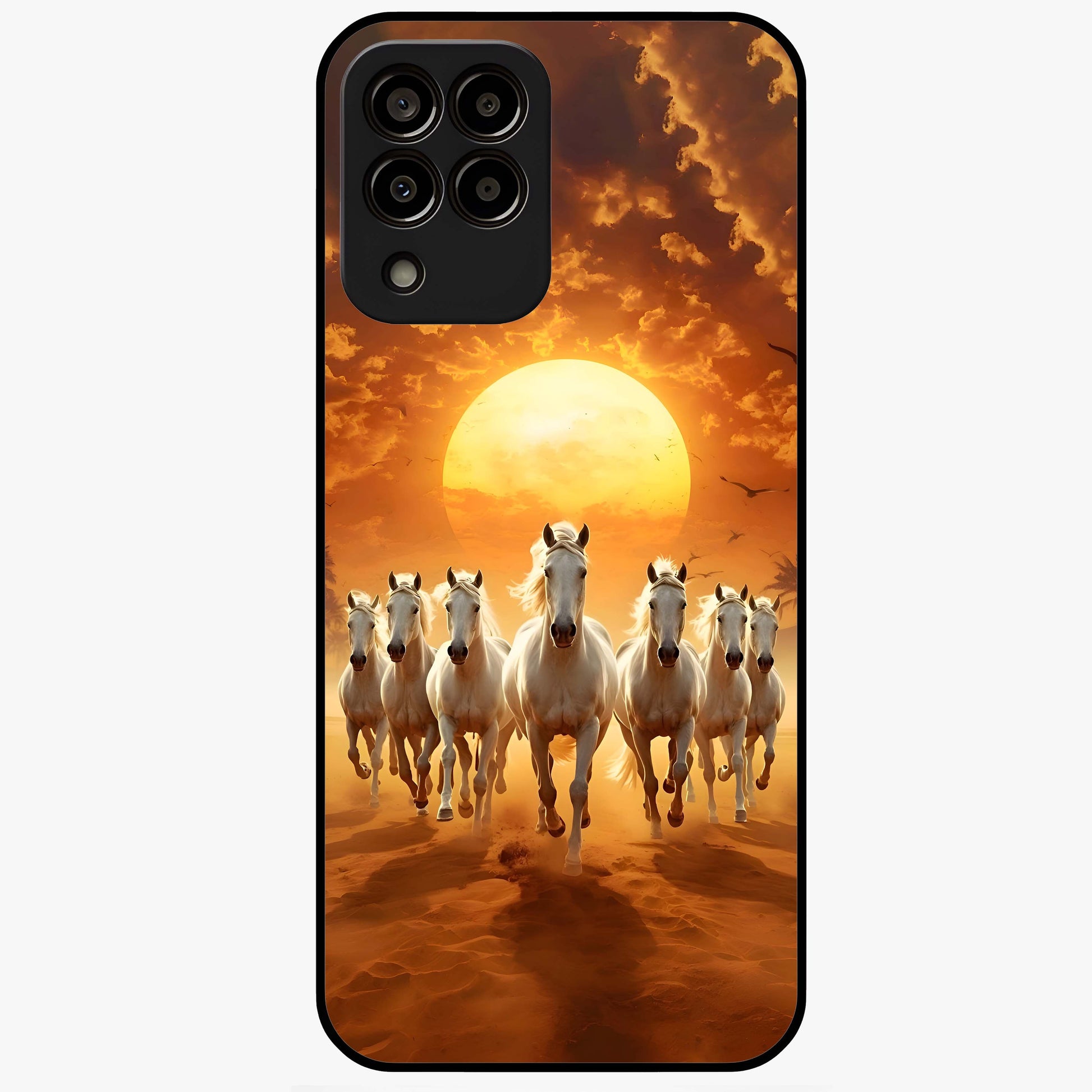Wild Sunset Majesty Glass Case showing flat back view with majestic sunset landscape artwork and glossy glass finish.