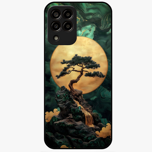 Zen Moon Rise Glass Case showing flat back view with calm moonrise artwork and glossy glass finish.