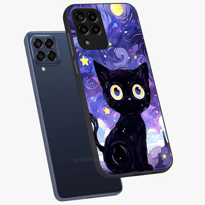 Abstract Cat Art Glass Case displayed in angled mockup highlighting modern abstract cat artwork and sleek glass surface.
