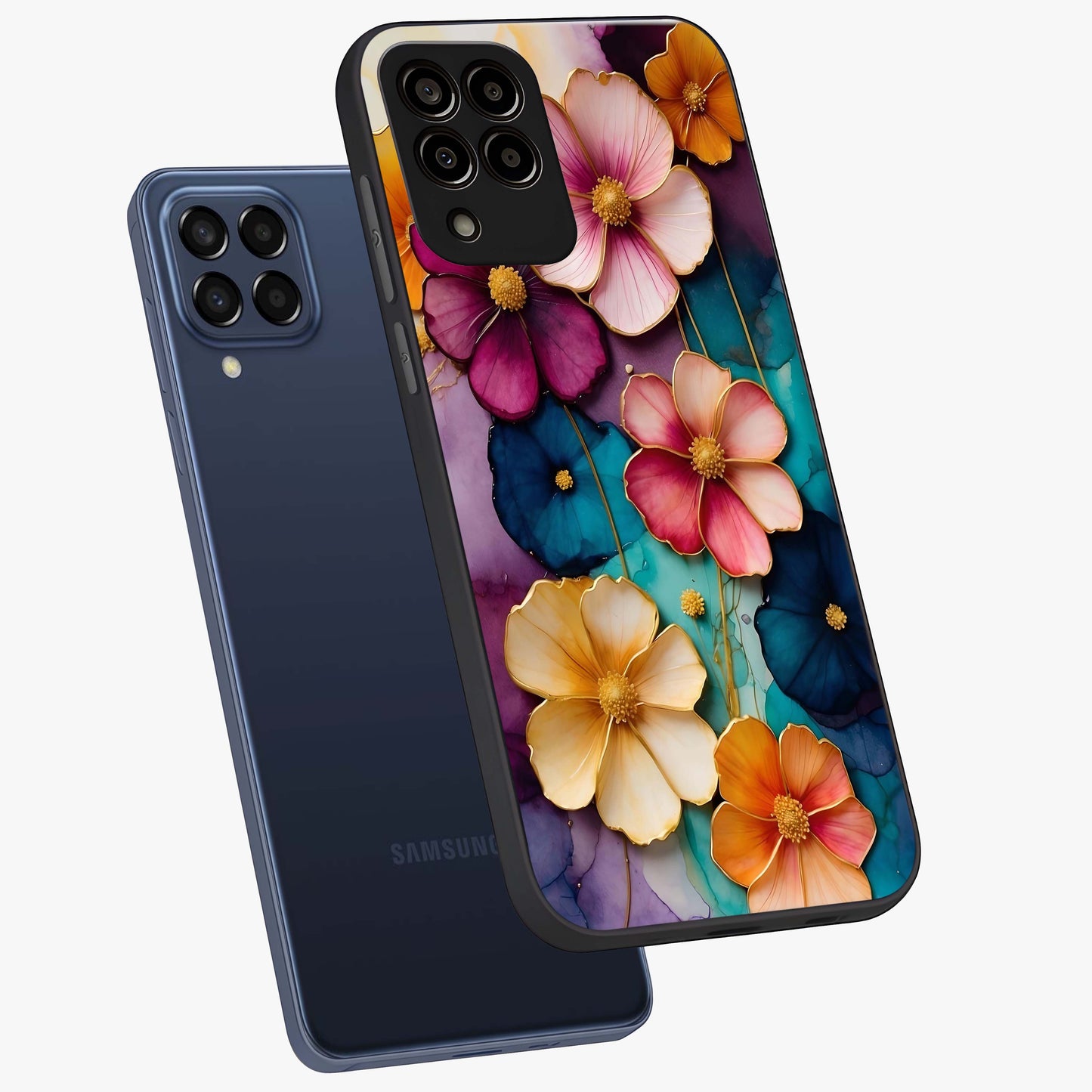 Artlyn Grace Flower Pattern Glass Case displayed in angled mockup highlighting delicate flower pattern design and smooth glass surface.