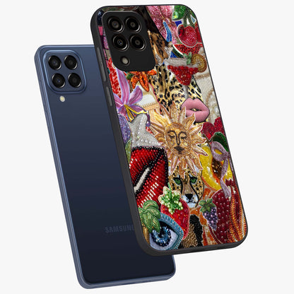 Beaded Fashion Jungle Glass Case displayed in angled mockup highlighting colorful fashion bead design and artistic pattern.