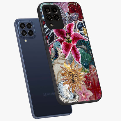 Beaded Garden Fantasy Glass Case displayed in angled mockup highlighting fantasy inspired floral bead pattern.