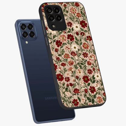 Biege Flower With Leaf Glass Case displayed in angled mockup highlighting minimal floral leaf design and elegant aesthetic.