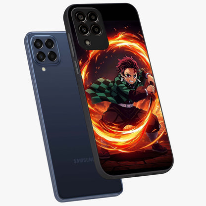 Blazing Sword Resolve Glass Case displayed in angled mockup highlighting powerful sword illustration and bold fantasy theme.