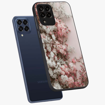Blush Blossom Cloud Glass Case displayed in angled mockup highlighting soft cloud and blossom design with pastel aesthetic.
