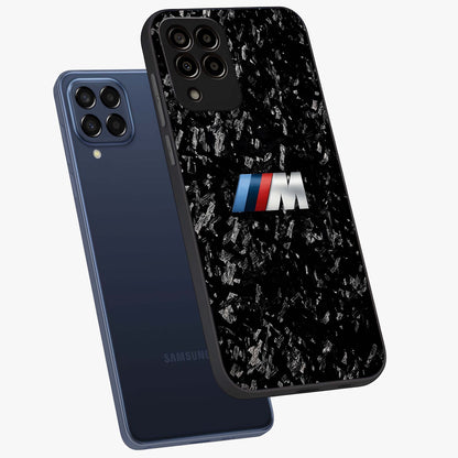 Carbon Speed Mark Glass Case displayed in angled mockup highlighting racing inspired carbon design and sleek aesthetic style.